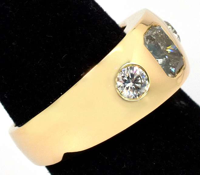 Wide 3-Stone Diamond Band in 14KT Yellow Gold