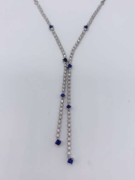 Gorgeous 14kt Solid Gold, Blue Sapphire, & Diamond Necklace
