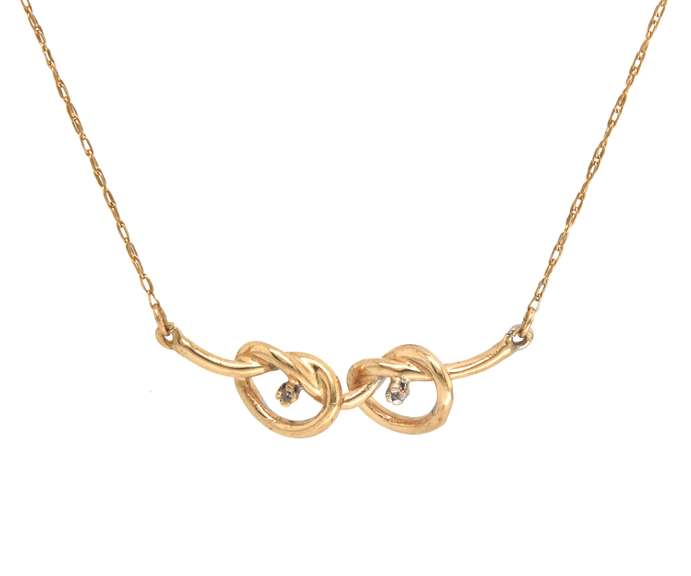 Fantastic 14kt YG Double Knot Diamond Accented Necklace