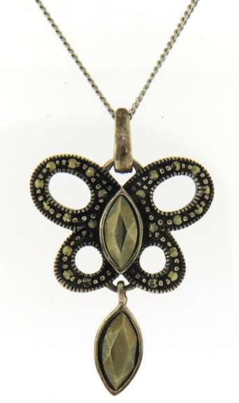 Italian Sterling Silver Marcasite Butterfly Necklace