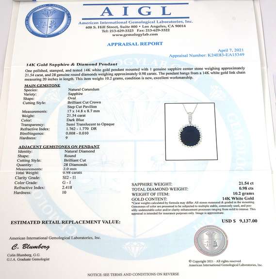 Entrancing Sapphire & Diamond Necklace in 14KT White Gold