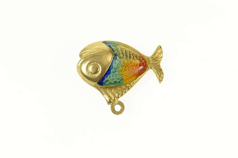 14K Yellow Gold Rainbow Enamel Fish Puffy Retro Charm/Pendant