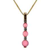18K Gold over Sterling Silver Pink Opal & Diamond Accent Three Stone Drop Pendant
