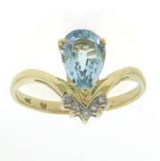 Wonderful Yellow Gold Pear Blue Topaz and Diamond Ring