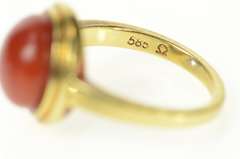 14K Yellow Gold 1960's Retro Cinnabar Cabochon Statement Ring