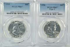 Awesome PCGS PR67 graded 1955 & 1956 Franklin Half Dollars