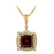 18K Gold over Sterling Silver 2.75ct Garnet & Diamond Accent Square Pendant
