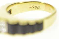 14K Yellow Gold Diamond Scalloped Black Onyx Retro Ring