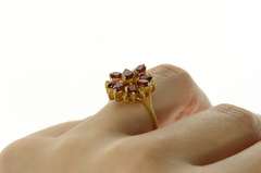 14K Yellow Gold Oval Garnet Diamond Statement Cocktail Ring