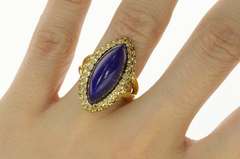 18K Yellow Gold Lapis Lazuli 0.84 Ctw Diamond Cocktail Ring
