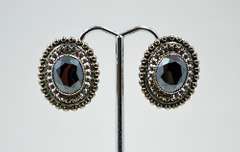 Vintage DaneCraft Designer Sterling Clip on Earrings With Hematite Stones