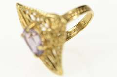 14K Yellow Gold Oval Amethyst Ornate Filigree Statement Ring