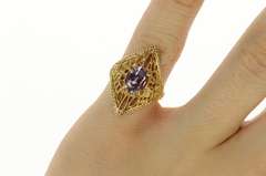 14K Yellow Gold Oval Amethyst Ornate Filigree Statement Ring