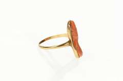 10K Yellow Gold Carved Coral Ornate Victorian Lady Cameo Ring