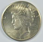 Scarce Choice BU 1927-D Peace Silver Dollar. Real nice