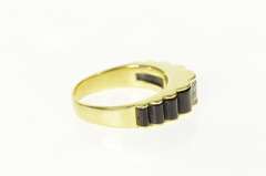 14K Yellow Gold Diamond Scalloped Black Onyx Retro Ring