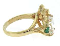 Wonderful Yellow Gold Glass Ring w Green Stone and Leaf Details