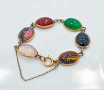 Vintage 12K Gold Filled Natural Stone Scarab Link Bracelet