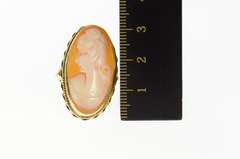 14K Yellow Gold Ornate Victorian Lady Cameo Statement Ring