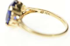 10K Yellow Gold 1940's Classic Syn. Sapphire Ornate Statement Ring