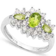3/4 CT PERIDOT & 1.17 CT LAB DIAMOND STERLING SILVER RING