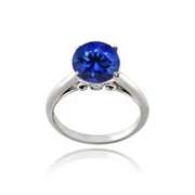Sterling Silver 2.25ct Created Blue Sapphire Round Solitaire Ring