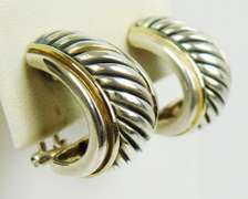 2-Tone Sterling Ribbed Wide Hoop Earrings