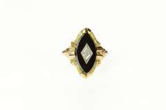 10K Yellow Gold Marquise Black Onyx Diamond Statement Ring