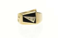 10K Yellow Gold Ornate Retro Squared Black Onyx Diamond Ring
