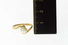 14K Yellow Gold Pearl Classic Simple Bypass Statement Ring