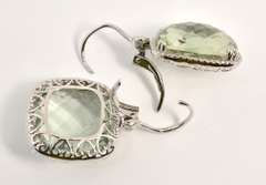 Lovely Green Amethyst & Diamond Earrings in 14K WG