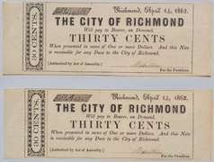 2 30 Cent City Of Richmond Confederate States / Va Note
