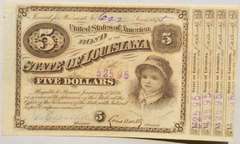 $ 5 State of Louisiana Brown Ink Baby Bond