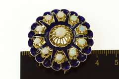 14K Yellow Gold Victorian Scalloped Blue Enamel Opal Pendant/Pin