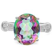 4.56 CT MYSTIC GEMSTONE & DIAMOND STERLING SILVER COCKTAIL RING