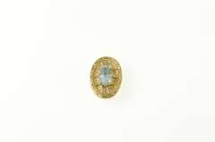10K Yellow Gold Ornate Oval Blue Topaz Slide Bracelet Charm/Pendant