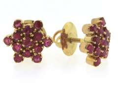 Charming Yellow Gold Ruby Flower Earrings