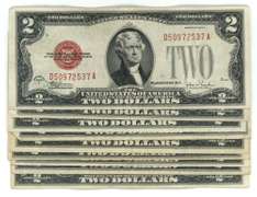 9 Nicer Series of 1928 Small Size $2 Red Seal Notes