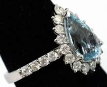 Exquisite Aquamarine & Diamond Ring in 14KT White Gold