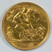 Choice BU 1912 George V Great Britain Gold Half Sovereign