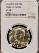 1966 SMS Doubled Die Obverse 50c, MS67 NGC