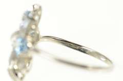 10K White Gold Pear Blue Topaz Diamond Wavy Cluster Ring