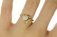 14K Yellow Gold Retro Ornate Opal Diamond Accent Bypass Ring