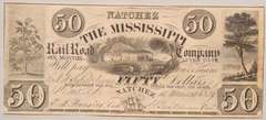 $ 50 Mississippi Railrord Co Natchez March 13 1839 Note