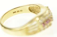 14K Yellow Gold Wavy Syn. Ruby Cubic Zirconia Statement Ring