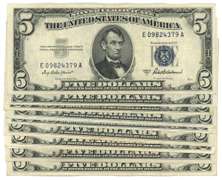 10 Much Nicer Series of 1953 $5 Blue Seal Silver Certs