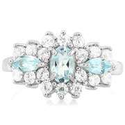 4/5 CT BABY SWISS BLUE TOPAZ & 1.17 CT LAB DIAMOND STERLING SILVER RING