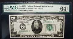 Crisp Exceptional 1928 $20 FRB Chicago Numerical PMG 64 EPQ!