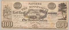 $ 100 Mississippi Railroad Co Natchez May 30 1839 Note