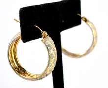 Glittering Etched Hoop Earrings in 14KT Two-Tone Gold